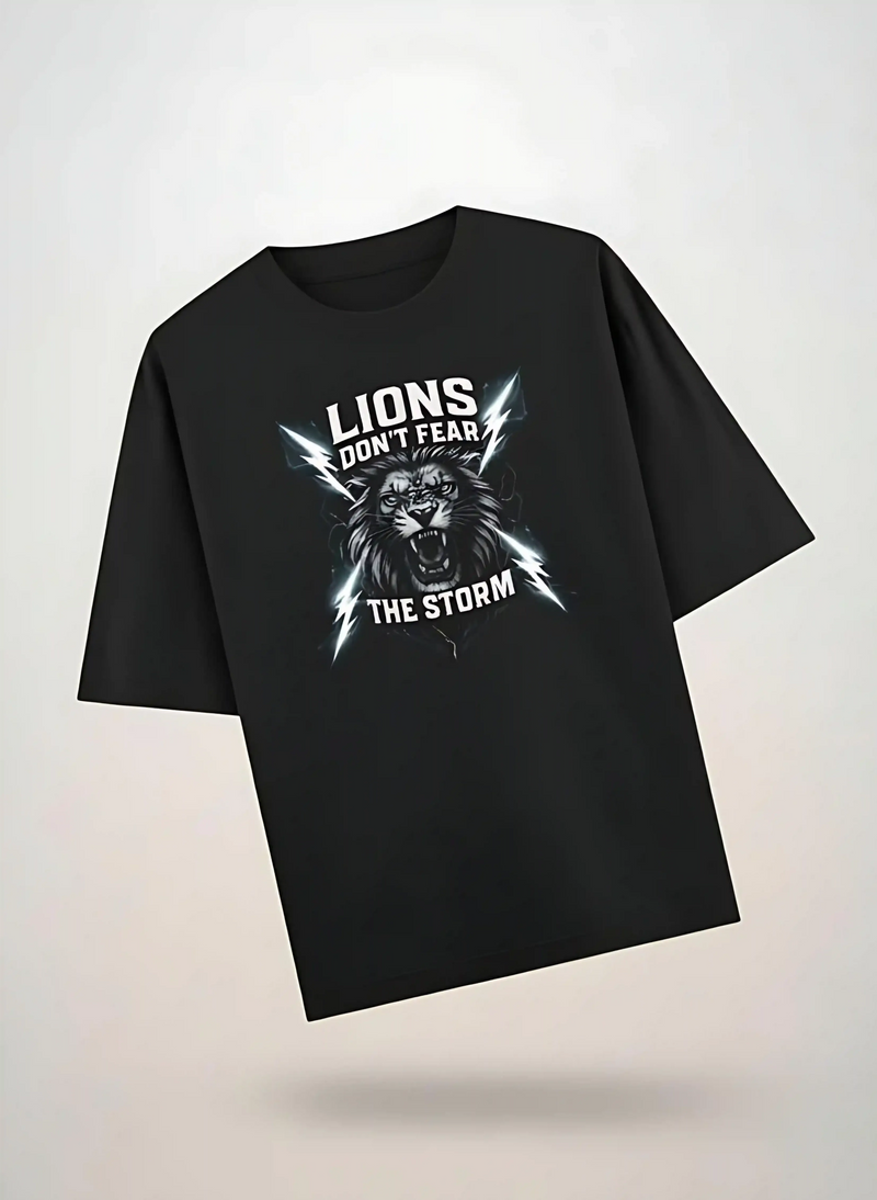 Lions Don't Fear the Storm — Unisex Premium Oversized T-Shirt