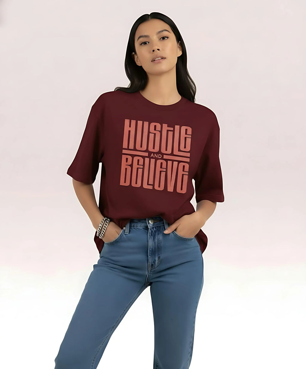 Hustle and Believe | Unisex Premium Oversized T-Shirt – Heavyweight Streetwear